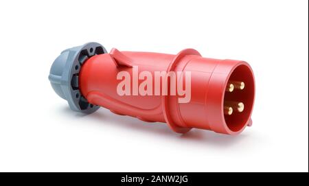 Electric plastic power plug isolated on white background Stock Photo