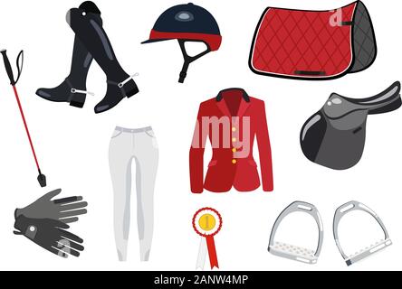 Equipment for the horse jumping - colored set on white background Stock Vector