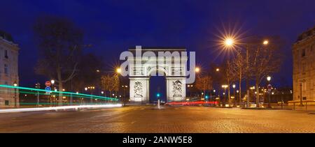 The panoramic view of Triumphal Arch . It is one of the most famous monuments in Paris. It honors those who fought and died for France. Stock Photo