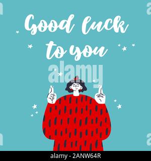 Woman crossing fingers and wishing for good luck. Stock Vector