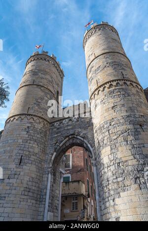 Genova, Genoa, Italy - January 2020: Porta Soprana is the best-known gate of the ancient walls of Genoa that protected and defended the city Stock Photo