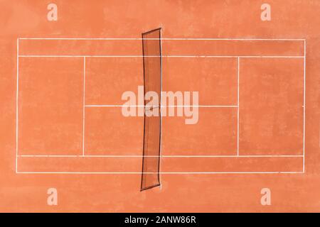 Aerial view of a prfessional red clay court, ready to play Tennis Stock Photo