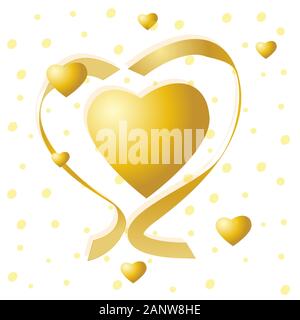 Valentines vector card. Red and golden hearts Stock Vector