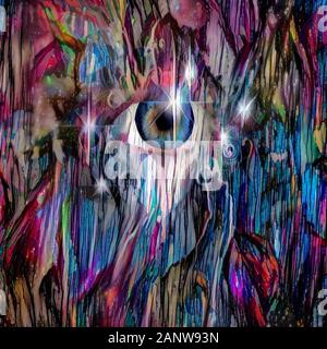 Vivid abstract painting. Eye in colorful space Stock Photo