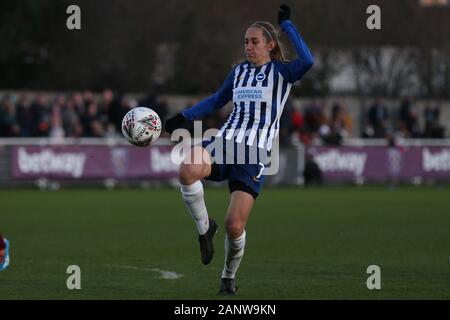 Romford, UK. 19th Jan 2020. Aileen Whelan of Brighton and Hove Albion Women shooting during the Barclays FA Women's Super League match between West Ham United and Brighton and Hove Albion at the Rush Green Stadium, Romford, London on Sunday 19th January 2020. (Credit: Jacques Feeney | MI News) Credit: MI News & Sport /Alamy Live News Stock Photo