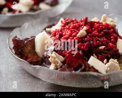 Shoestring Beets with Pearl Couscous and Pears Stock Photo