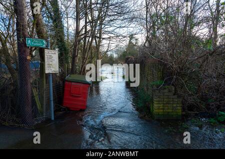 CHERTSEY, UK - 20 Feb 2014 - Severe flooding after the River Thames burst it's banks in the upper reaches near Chertsey Surrey England UK Stock Photo