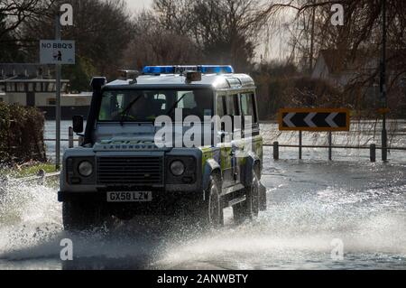 CHERTSEY, UK - 20 Feb 2014 - Severe flooding after the River Thames burst it's banks in the upper reaches near Chertsey Surrey England UK Stock Photo