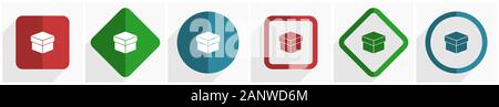 Box icon set, flat design vector illustration in 6 options for webdesign and mobile applications in eps 10 Stock Vector