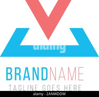 Geometric typographic logo template Letter V Symbol. Business identity tech element. Stock Vector illustration isolated on white background. Stock Vector