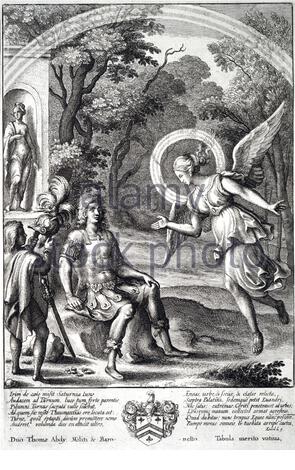 Iris and Turnus, etching by Bohemian etcher Wenceslaus Hollar from 1600s Stock Photo