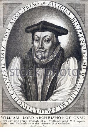 Dr. William Laud portrait, 1573 – 1645 was an English archbishop and academic. He was Archbishop of Canterbury from 1633, during the personal rule of Charles I. Arrested in 1640, he was executed in 1645. Etching by Bohemian etcher Wenceslaus Hollar from 1600s Stock Photo