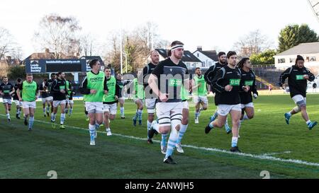 Leeds, UK. 15th Jan, 2019. LEEDS, ENGLAND - JANUARY 19TH Falcons players during the warm-up for the Greene King IPA Championship match between Yorkshire Carnegie and Newcastle Falcons at Headingley Carnegie Stadium, Leeds on Sunday 19th January 2020. (Credit: Chris Lishman | MI News ) Photograph may only be used for newspaper and/or magazine editorial purposes, license required for commercial use Credit: MI News & Sport /Alamy Live News Stock Photo