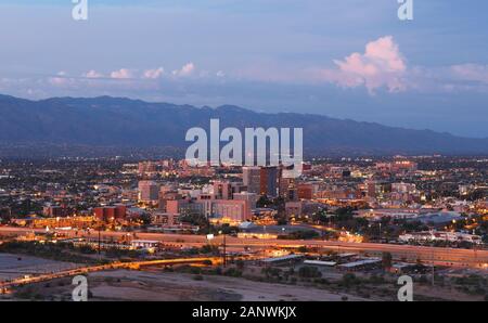 Downtown of Tucson at Sunset Viewing From Sentinel Peak, Tucson, Arizona, USA Stock Photo