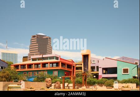 Tucson Skyline Showing the La Placita Village and UniSource Energy Tower on a Sunny Day. Stock Photo