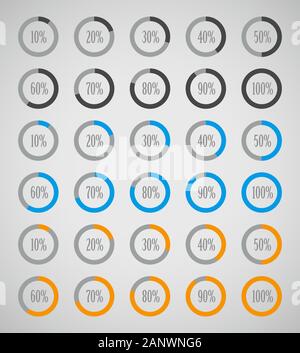 Set elements of infographics in pie charts. Set of colorful circle diagrams for infographics. Pie chart set icon. Vector illustration Stock Vector