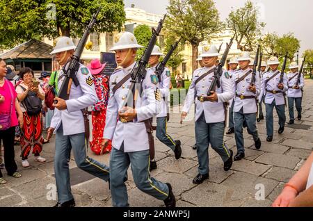 BANGKOK, THAILAND – DEC. 23, 2018: Change of Guards parade at The Grand Palace, Bangkok by ceremonial King's guard from Royal Thai Armed Forces. Stock Photo
