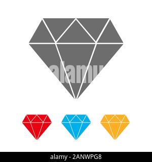Set of colored diamond icons. Diamond sign isolated on white background. Vector illustration. Diamond icon in flat design. Stock Vector