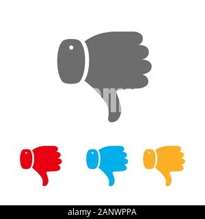Set of colored thumb down icons. Thumb down symbol isolated. Vector illustration. I dislike concept. Stock Vector