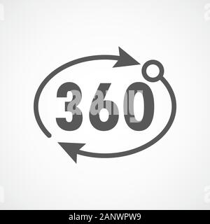 Three hundred sixty degrees view signs on light background. Angle 360 degrees icon. Vector illustration. Stock Vector