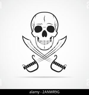 Human skull and two swords isolated on light background. Vector illustration Stock Vector