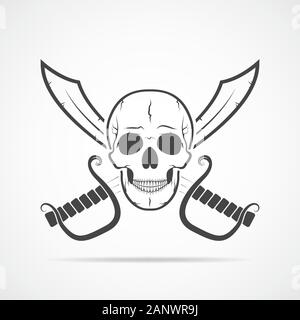 Human skull and two swords isolated on light background. Vector illustration Stock Vector