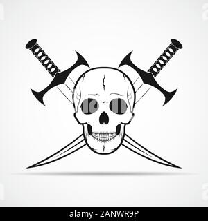 Human skull and two swords isolated on light background. Vector illustration Stock Vector