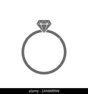 Gray wedding ring icon in flat design. Ring with diamond isolated on white background. Vector illustration. Stock Vector