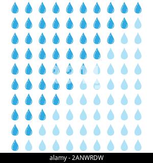 Water drop icon set with 10 blue button in row isolated on white background. Stock Vector