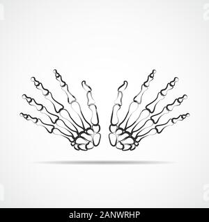 Bones of both hands on light background. Skeleton hand. Vector illustration. The skeleton human hand. Stock Vector