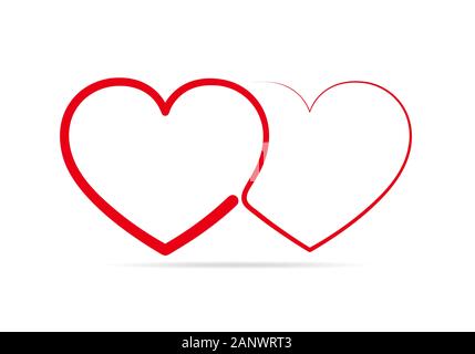 Two linear hearts connected among themselves. Vector illustration. Red hearts as a symbol of love. Stock Vector