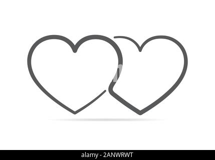 Two linear hearts connected among themselves. Vector illustration. The hearts as a symbol of love. Stock Vector