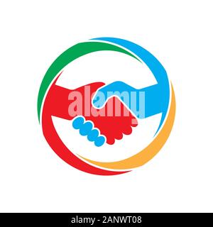 Abstract colored handshake icon. Handshake sign in the circle, on white background. Vector illustration. Stock Vector
