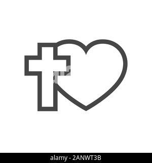 Christian cross and silhouette of heart. Gray symbol of christian love ...