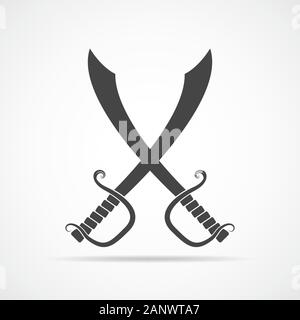 Two crossed swords in flat design. Simple black sword icon isolated. Vector illustration. Stock Vector