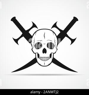 Human skull and two swords isolated on light background. Vector illustration Stock Vector