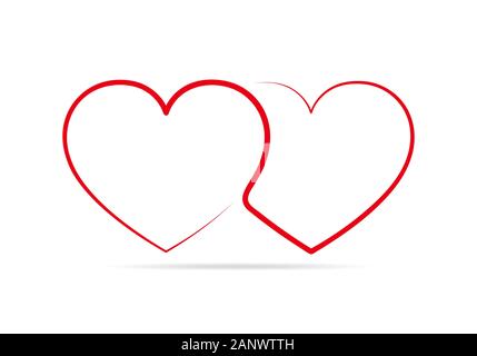 Two linear hearts connected among themselves. Vector illustration. Red hearts as a symbol of love. Stock Vector