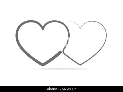 Two linear hearts connected among themselves. Vector illustration. The hearts as a symbol of love. Stock Vector