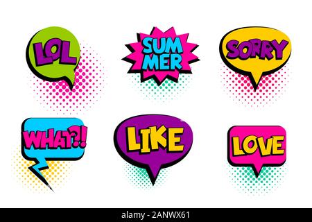 Sorry, love, like set speech bubble comic text Stock Vector