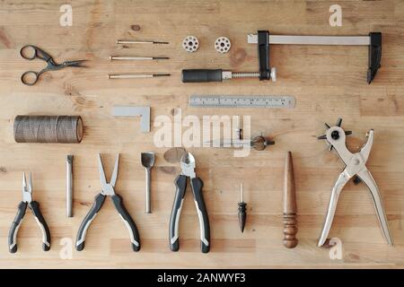 Leather work tool set Stock Photo