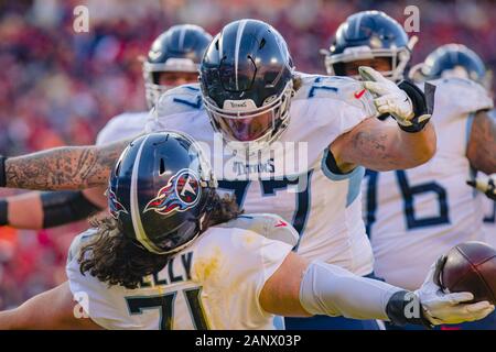 Orlando, Florida, USA. 27th Jan, 2019. AFC offensive tackle Taylor Lewan  (77), of the Tennessee Titans, and AFC punter Brett Kern (6), of the Tennessee  Titans, during the NFL Pro Bowl football