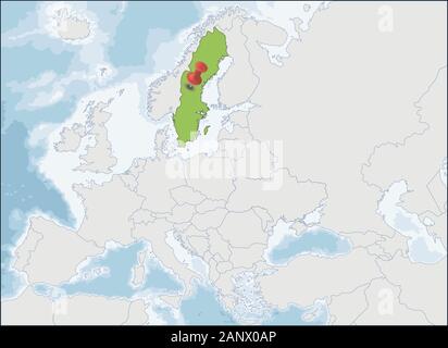 The Kingdom of Sweden location on Europe map Stock Vector