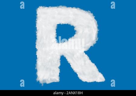 Letter R font shape element made of clouds on blue background over sky Stock Photo