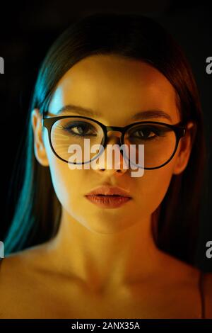 Serious woman in glasses Stock Photo