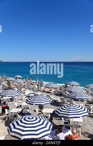 Beach umbrellas, French Riviera, France, Mediterranean, Europe Stock ...