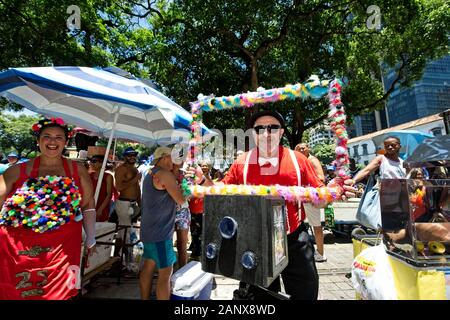 Brazil – February 11, 2018: Great atmosphere during a Carnival party in Rio de Janeiro when revelers were happy to show they were having lots of fun. Stock Photo
