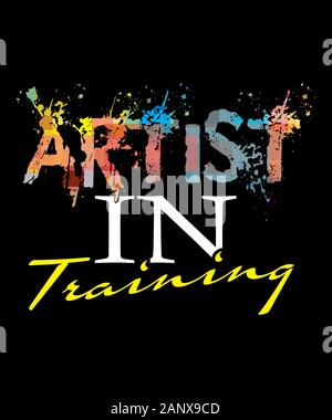 Artist in training graphic with words in splats of colored paint.  Illustration for art related concepts, art programs, art schools, educational ideas Stock Photo