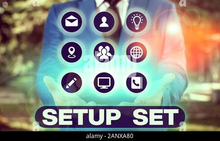 Word writing text Setup Set. Business photo showcasing the analysisner, position, or direction in which something is set Stock Photo
