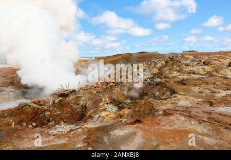 Gunnuhver Hot Springs at Grindavik, Iceland. The mud pools and steam vents on the southwest part of Reykjanes, Stock Photo