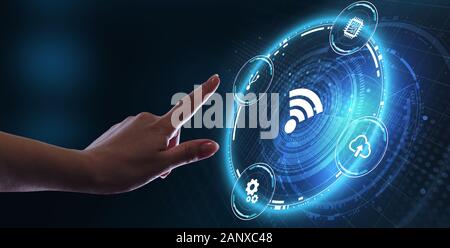 Business, Technology, Internet and network concept. Free WiFi network signal. Stock Photo